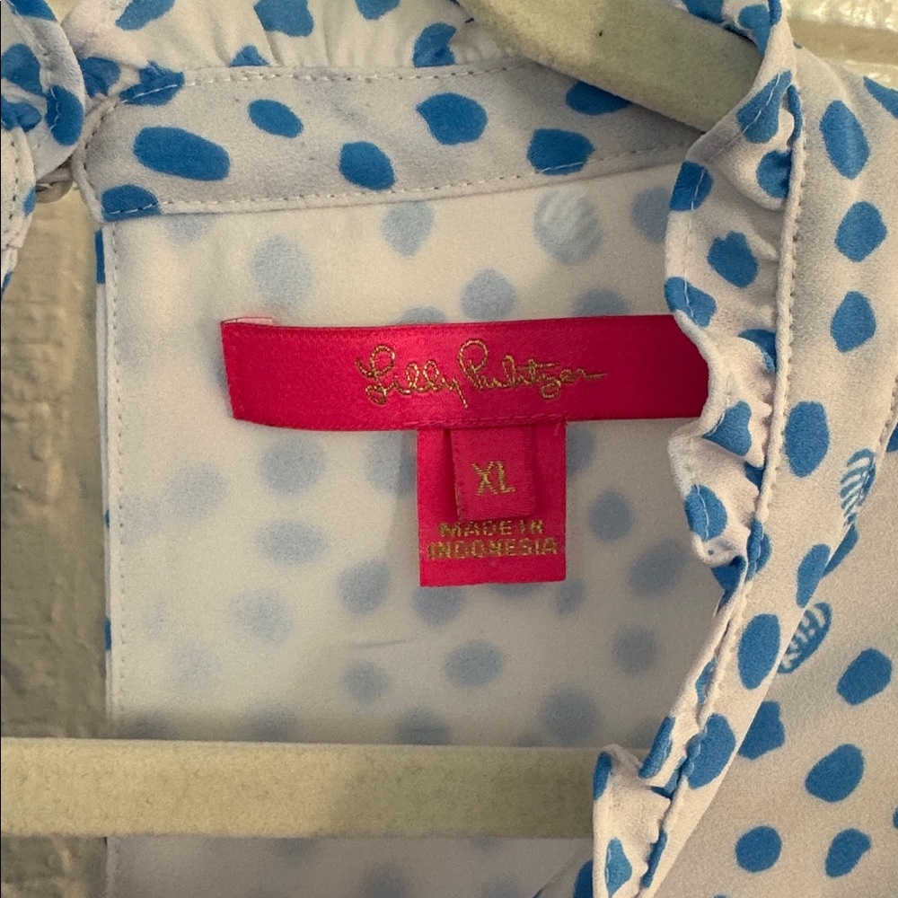 Lilly Pulitzer Cambria Blouse Zanzibar Blue Lilly Dot XL - Picture 2 of 3